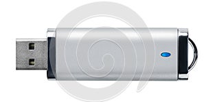 Side view of silver USB memory stick