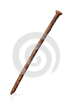 Side view of single rusty nail
