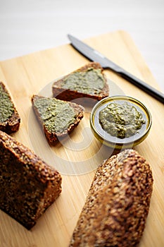 Side view on sliced flourless diet grain bread