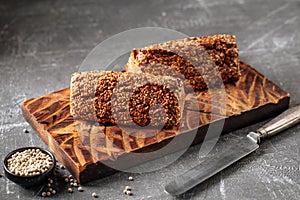 Side view on sliced flourless diet grain bread