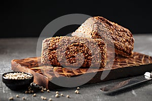 Side view on sliced flourless diet grain bread