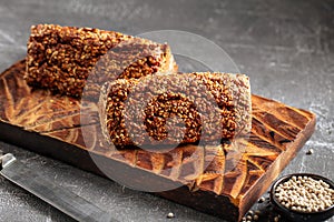 Side view on sliced flourless diet grain bread