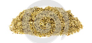 Side view of a small portion of crushed sage leaf isolated on a white background