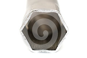 The side view of a socket wrench for plumbing use cross section white backdrop