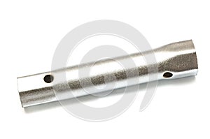 The side view of a socket wrench for plumbing use white backdrop
