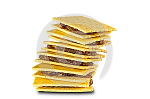 Side view stack of crispy pineapple cheese shake biscuit on white background