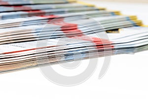 side view of a stack of magazines