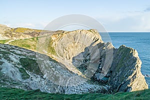 Side view of Stair Hole cove in Dorset, southern England