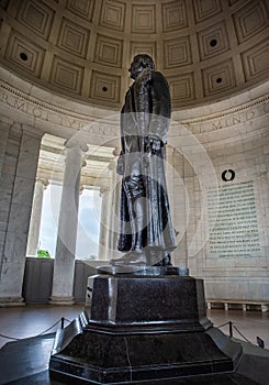 side view of statue of Thomas Jefferson in the Jefferson Memorial in Washington DC, USA