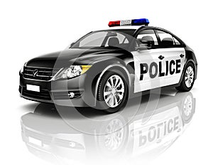 Side View Studio Shot Of Black Sedan Police Car Concept
