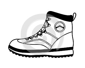 Vector hiking boot icon in black and white