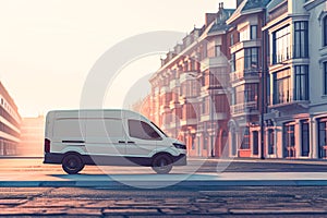 Side view of sustainable electric van standing on the empty street