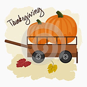 Side View Thanksgiving Pumpkins in Cart Vector Illustration