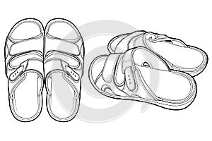 Side view and top view flip flop sandal shoes