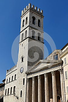 The Torre del Popolo between the church of Santa Maria sopra Minerva and the Palazzo del Capitano del Popolo in Assisi photo