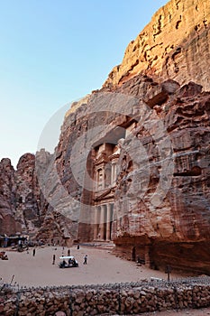 Side view of the treasury facade in Petra, it is a tomb for a nabataean king