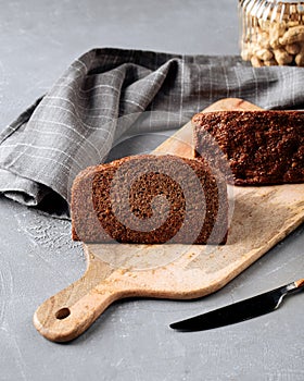 Side view on flourless diet grain bread