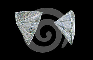 Side view of trillion cut diamond or gemstone on black photo