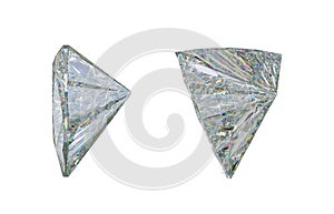 Side view of trillion cut diamond or gemstone on white