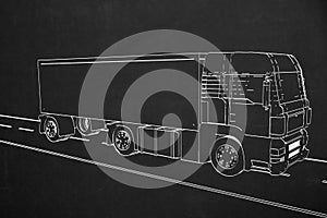 Side view from a truck painted with white chalk on a dark chalkboard