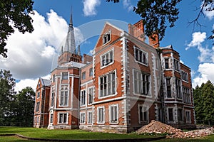 Side view on Tyszkiewicz palace in Lentvaris, Lithuania