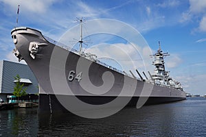 Norfolk, Virginia, USA - May 4, 2022: USS Wisconsin battleship docked in Norfolk