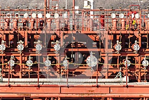 Side view of the valves of a oil tanker