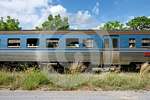 Side view vintage bogie train on rail
