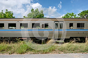 Side view vintage bogie train on rail