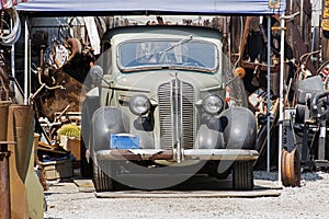 Side view of a vintage classic car van in the street