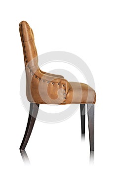 side view of vintage wooden chair with a comfort seat