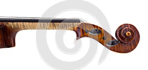 Side view of violin neck, pegbox and scroll photo