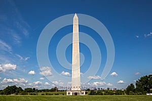 Side view of the Washington monument and the ring of American fl