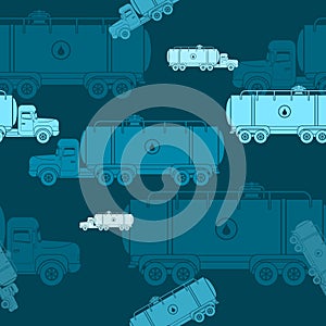 Side View Water Trucks Vector Illustration Dark Seamless Pattern