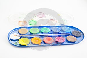 Side view of watercolor paint palette