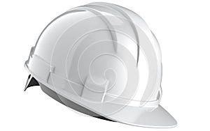 Side view of white construction helmet isolated on a white background. 3d rendering of engineering hat.