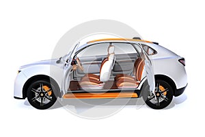 Side view of white Electric SUV concept car isolated on white background