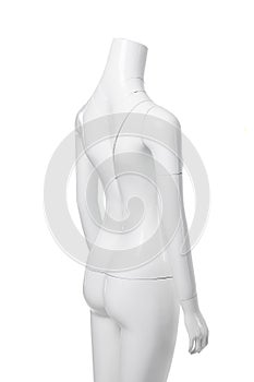 Side view of white female mannequin isolated on white background