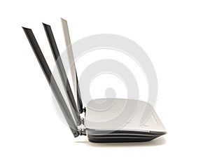 Side view of wireless router cable modem isolated on white background