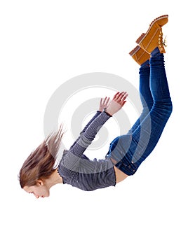 Side view of woman in zero gravity or a fall