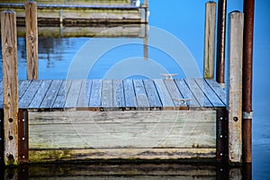 Side view of wooden boat dock on lake