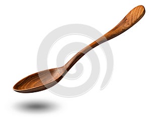 side view of wooden spoon isolated on white background