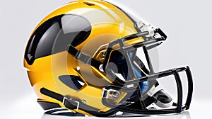 Side view of A yellow & black American football helmet isolated on white background. football helmet. Generative Ai