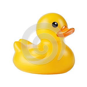 side view of Yellow shower rubber duck isolated on transparent background