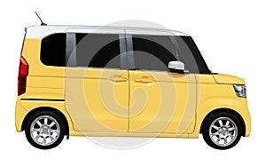 Side view yellow van isolated on white background with clipping path