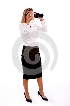 Side view of young accountant looking