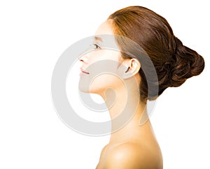 Side view young smiling woman with clean face