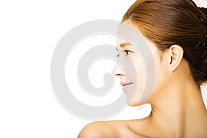 Side view young smiling woman with clean face