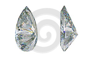 Side views of pear cut gemstone or diamond on white