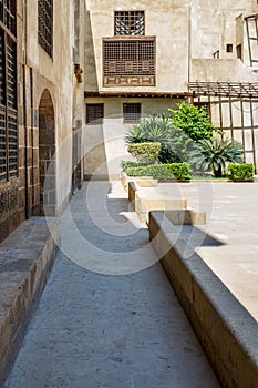 Side walk outside historic Beit El Sehemy house, Cairo, Egypt photo